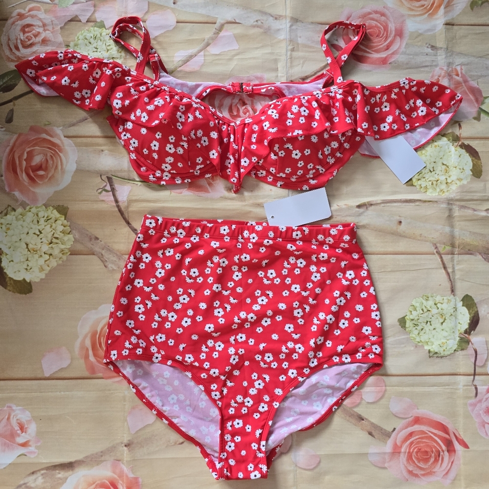New! Red Floral Bikini